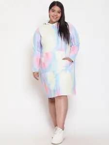 Amydus Plus Size Tie and Dye Printed Hooded T-shirt Dress