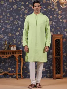 House of Pataudi Embroidered Regular Sequinned Kurta with Churidar