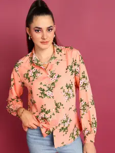 Popwings Smart Floral Printed Long Sleeves Crepe Casual Shirt