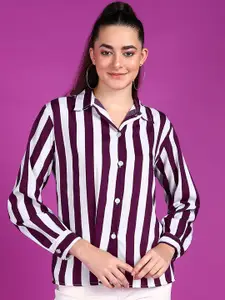 Popwings Smart Striped Long Sleeves Crepe Casual Shirt