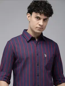 U.S. Polo Assn. Pure Cotton Tailored Fit Opaque Striped Casual Shirt