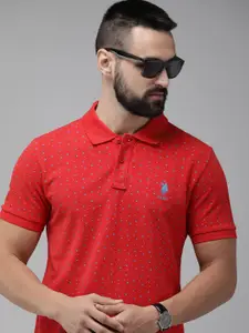 U.S. Polo Assn. Floral Printed Polo Collar Pure Cotton Slim Fit T-shirt