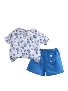 StyleCast Girls White & Blue Printed Top with Shorts