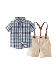 StyleCast Boys Blue Checked Shirt & Shorts Suspenders