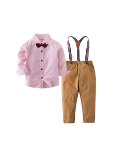 StyleCast Boys Pink Shirt Collar Shirt & Trouser With Suspenders