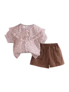 StyleCast Girls Pink Abstract Printed Top with Trousers