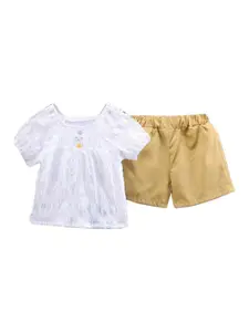 StyleCast Girls White & Yellow Woven Designed Top with Capris
