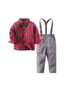 StyleCast Boys Red & Grey Checked Shirt With Trousers