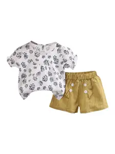 StyleCast Girls White & Yellow Floral Printed Top With Shorts