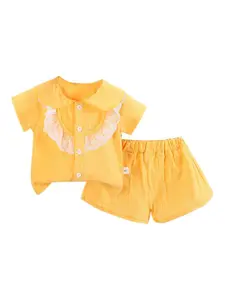 StyleCast Girls Yellow Peter Pan Collar Top with Shorts