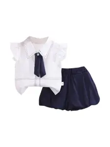 StyleCast Girls White & Navy Blue Shirt Collar Top With Shorts