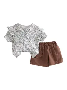 StyleCast Girls White & Brown Printed Top With Trousers