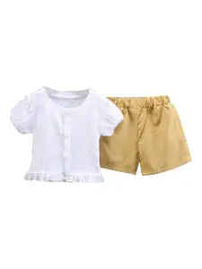 StyleCast Infant Girls Yellow and White Puff Sleeves Top with Shorts