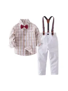 StyleCast Boys Cream-Coloured Checked Shirt with Trousers