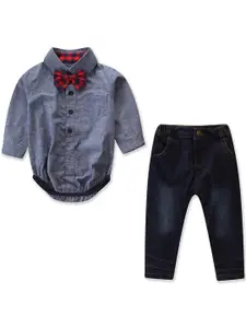 StyleCast Infant Boys Grey Pure Cotton Shirt & Trouser With Bow