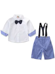 StyleCast Boys White & Blue Pure Cotton Shirt with Shorts
