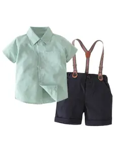 StyleCast Boys Green Striped Shirt with Trousers