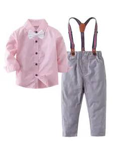 StyleCast Boys Pink Shirt Collar Shirt & Trouser With Suspenders
