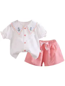 StyleCast Girls Pink Embroidered Top with Shorts