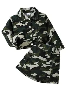 StyleCast Girls Green Printed Shirt With Skirt