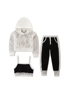 StyleCast Girls White Woven Design Top and T-shirt With Trousers