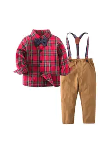 StyleCast Boys Red Checked Shirt with Trousers