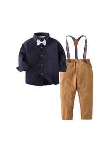 StyleCast Boys Navy Blue & Brown Shirt With Trousers & Suspenders