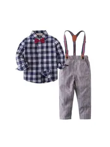 StyleCast Boys Navy Blue Checked Shirt With Trousers