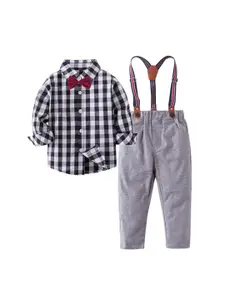StyleCast Boys Black Checked Shirt with Trousers