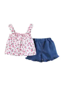 StyleCast Girls Pink Floral Printed Top with Shorts