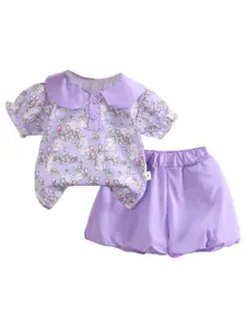 StyleCast Girls Purple Printed Top With Shorts