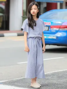 StyleCast Girls Blue Striped Pure Cotton Top with Pyjamas