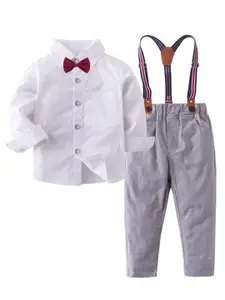 StyleCast Infant Boys White Shirt And Checked Trousers With Suspenders