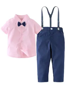 StyleCast Boys Pink Shirt Collar Shirt & Trousers With Suspenders