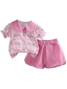 StyleCast Girls Pink Printed Peter Pan Collar Top with Capris