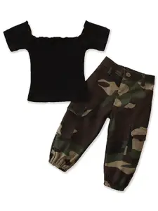 StyleCast Girls Black Camouflage Printed Top With Trousers
