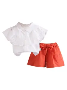 StyleCast Girls White & Orange Self Design Top with Pyjamas