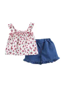 StyleCast Girls Red & Blue Floral Printed Top With Shorts