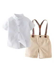 StyleCast Boys White & Khaki Shirt with Shorts