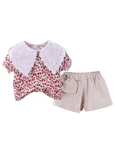 StyleCast Girls Pink Floral Printed Above The Keyboard Collar Top and Short