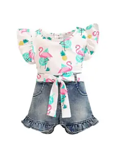 StyleCast Girls White & Blue Printed Top with Shorts