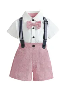 StyleCast Boys White Shirt with Shorts & Suspenders