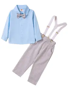 StyleCast Boys Blue & White Shirt With Striped Trouser & Suspenders
