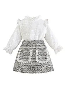 StyleCast Girls Grey Self Design Top with Skirt