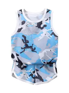 StyleCast Boys Blue Abstract Printed Round Neck T-Shirt with Shorts