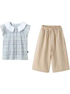 StyleCast Girls Green Checked Pure Cotton Top With Trouser