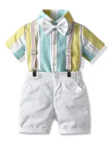 StyleCast Boys Blue & White Striped Shirt With Shorts &  Suspenders
