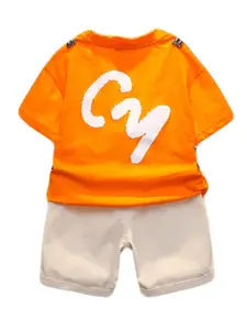 StyleCast Boys Orange Printed Cotton T-shirt with Shorts