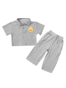 StyleCast Infant Girls Grey Ribbed Pure Cotton T-shirt with Pyjamas