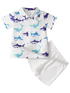 StyleCast Boys White Printed Shirt with Shorts